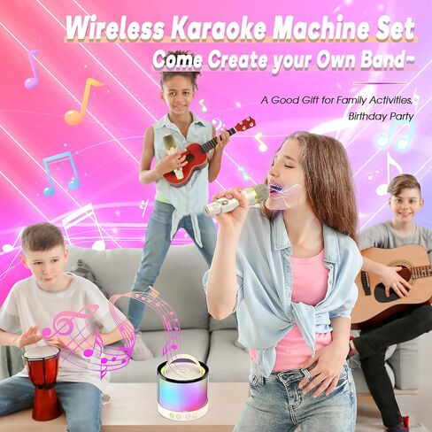 Kids Karaoke Microphone Machine Toy: Colorful LED Portable Bluetooth Speaker with 2 Wireless Mics 4-12 Years Old Girls Adults Birthday Party Gift for Girl Toys Gifts for Girls Ages 4 5 6 7 8 9 10 12+ in Kuwait