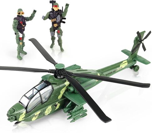 CORPER TOYS Army Helicopter Toy Diecast Military Attack Plane with Lights and Sounds Pullback Vehicles for Kids Boys Bonus with 2 Army Soldiers in Kuwait