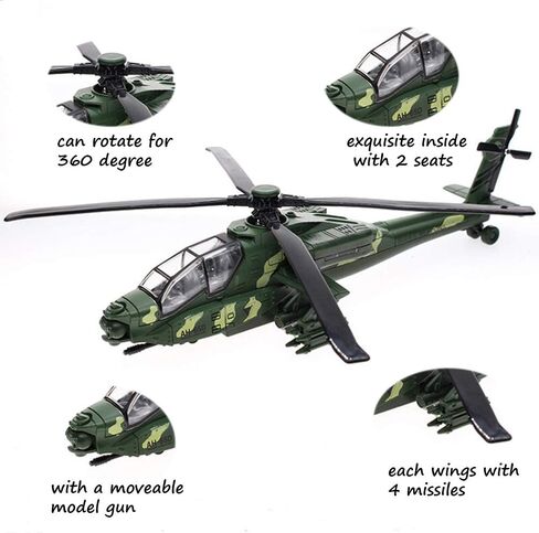 CORPER TOYS Army Helicopter Toy Diecast Military Attack Plane with Lights and Sounds Pullback Vehicles for Kids Boys Bonus with 2 Army Soldiers in Kuwait