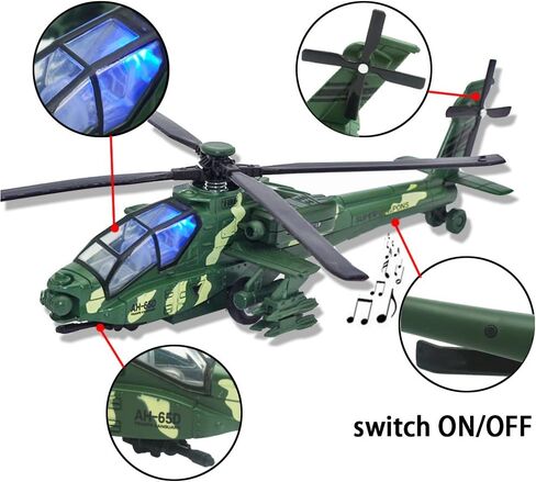 CORPER TOYS Army Helicopter Toy Diecast Military Attack Plane with Lights and Sounds Pullback Vehicles for Kids Boys Bonus with 2 Army Soldiers in Kuwait