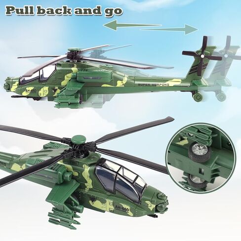 CORPER TOYS Army Helicopter Toy Diecast Military Attack Plane with Lights and Sounds Pullback Vehicles for Kids Boys Bonus with 2 Army Soldiers in Kuwait