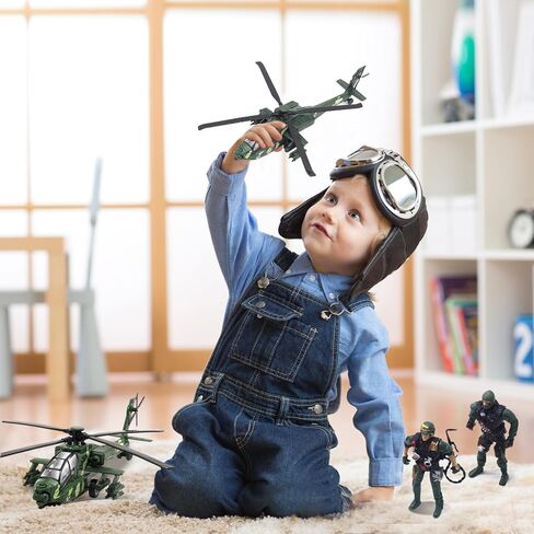 CORPER TOYS Army Helicopter Toy Diecast Military Attack Plane with Lights and Sounds Pullback Vehicles for Kids Boys Bonus with 2 Army Soldiers in Kuwait