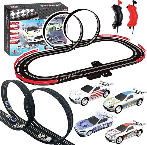 AGM MASETCH Slot Car Race Track Sets with 4 Exquisite Slot Cars, Battery or Electric Car Track, 2 Controllers, Lap Counter, Gift Toys for Boys and Girls Age 4-8 8-12 in Kuwait