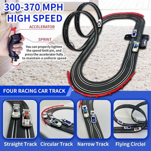 AGM MASETCH Slot Car Race Track Sets with 4 Exquisite Slot Cars, Battery or Electric Car Track, 2 Controllers, Lap Counter, Gift Toys for Boys and Girls Age 4-8 8-12 in Kuwait