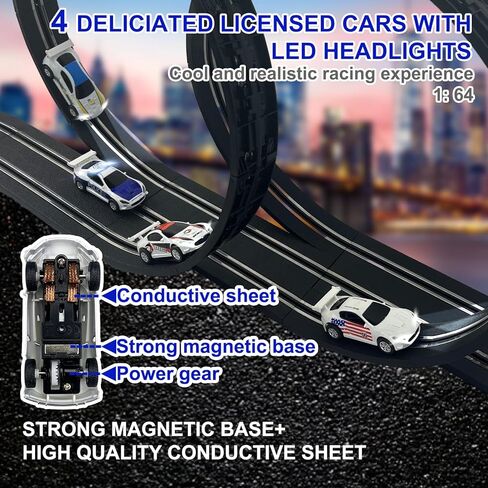 AGM MASETCH Slot Car Race Track Sets with 4 Exquisite Slot Cars, Battery or Electric Car Track, 2 Controllers, Lap Counter, Gift Toys for Boys and Girls Age 4-8 8-12 in Kuwait