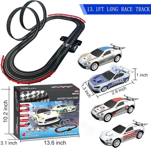 AGM MASETCH Slot Car Race Track Sets with 4 Exquisite Slot Cars, Battery or Electric Car Track, 2 Controllers, Lap Counter, Gift Toys for Boys and Girls Age 4-8 8-12 in Kuwait