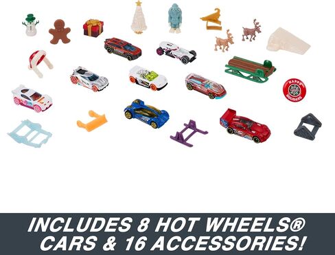 Hot Wheels Toy Car Set, 2023 Advent Calendar with 8 Cars in 1:64 Scale, 16 Accessories & Playmat, Gift for Kids in Saudi Arabia