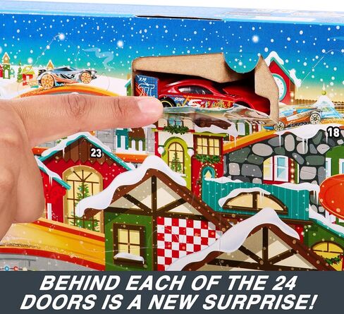 Hot Wheels Toy Car Set, 2023 Advent Calendar with 8 Cars in 1:64 Scale, 16 Accessories & Playmat, Gift for Kids in Saudi Arabia