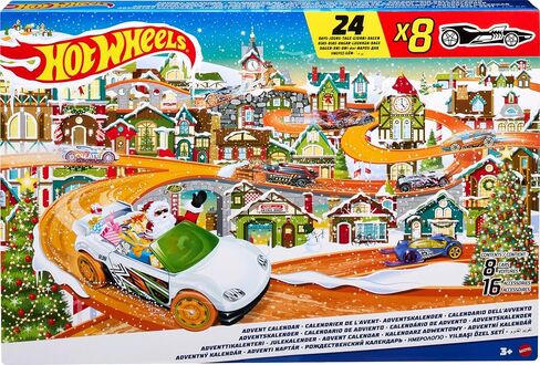 Hot Wheels Toy Car Set, 2023 Advent Calendar with 8 Cars in 1:64 Scale, 16 Accessories & Playmat, Gift for Kids in Saudi Arabia