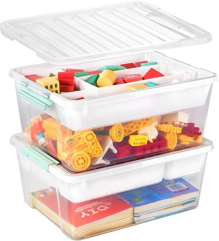 BEYGORM Plastic Storage Box with Removable Tray Caddy, Clear Art Supply Craft Organizers and Storage Bin, Playroom Container Organizer with Lid for Lego, Bead, Crayon, Tool, Sewing, Playdoh, Toy in Saudi Arabia