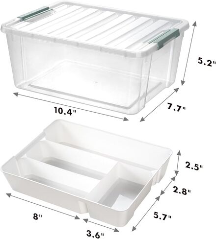 صندوق تخزين بلاستيكي من بيجورم مع علبة صينية قابلة للإزالة، ومنظمات حرفية شفافة لمستلزمات الأعمال الفنية وصندوق تخزين، ومنظم حاوية غرفة اللعب مع غطاء لليغو، والخرز، وأقلام التلوين، والأدوات، والخياطة، واللعب، واللعبة in Kuwait