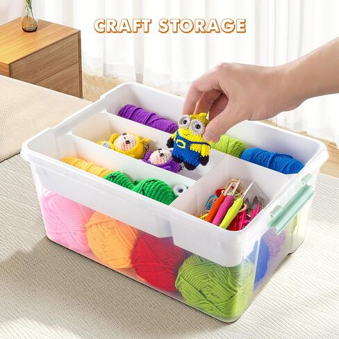 صندوق تخزين بلاستيكي من بيجورم مع علبة صينية قابلة للإزالة، ومنظمات حرفية شفافة لمستلزمات الأعمال الفنية وصندوق تخزين، ومنظم حاوية غرفة اللعب مع غطاء لليغو، والخرز، وأقلام التلوين، والأدوات، والخياطة، واللعب، واللعبة in Kuwait