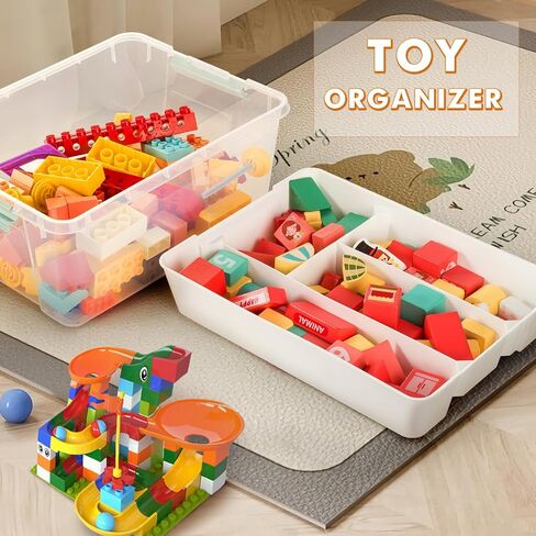 صندوق تخزين بلاستيكي من بيجورم مع علبة صينية قابلة للإزالة، ومنظمات حرفية شفافة لمستلزمات الأعمال الفنية وصندوق تخزين، ومنظم حاوية غرفة اللعب مع غطاء لليغو، والخرز، وأقلام التلوين، والأدوات، والخياطة، واللعب، واللعبة in Kuwait