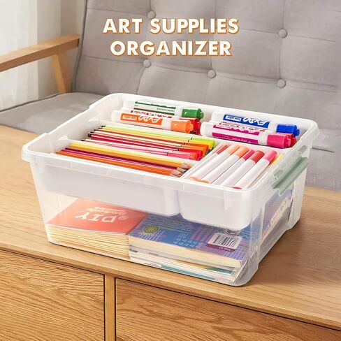 صندوق تخزين بلاستيكي من بيجورم مع علبة صينية قابلة للإزالة، ومنظمات حرفية شفافة لمستلزمات الأعمال الفنية وصندوق تخزين، ومنظم حاوية غرفة اللعب مع غطاء لليغو، والخرز، وأقلام التلوين، والأدوات، والخياطة، واللعب، واللعبة in Kuwait