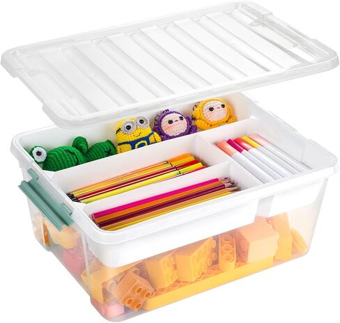 BEYGORM Plastic Storage Box with Removable Tray Caddy, Clear Art Supply Craft Organizers and Storage Bin, Playroom Container Organizer with Lid for Lego, Bead, Crayon, Tool, Sewing, Playdoh, Toy in Saudi Arabia