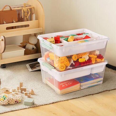 BEYGORM Plastic Storage Box with Removable Tray Caddy, Clear Art Supply Craft Organizers and Storage Bin, Playroom Container Organizer with Lid for Lego, Bead, Crayon, Tool, Sewing, Playdoh, Toy in Saudi Arabia