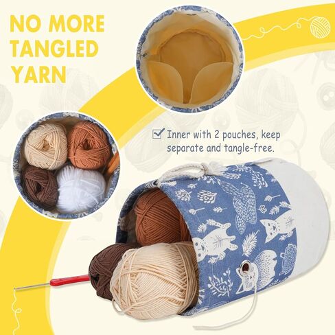 Yarn Bag, Large Crochet Bag Organizer, Drawstring Yarn Storage Knitting Bags, Portable Mini Yarn Holder for Crocheting Project, Store Skein Ball, Needles Accessories in Saudi Arabia