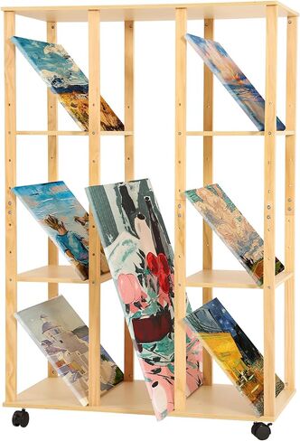 VISWIN Extra-Large Wood Print Rack, Art Display Rack with Rolling Casters, 7 Adjustable Heights, Perfect for Storage & Display for Canvas, Artwork, Prints, Panels, Posters, Art Shows & Galleries in Kuwait
