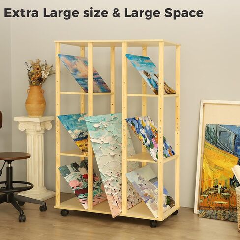 VISWIN Extra-Large Wood Print Rack, Art Display Rack with Rolling Casters, 7 Adjustable Heights, Perfect for Storage & Display for Canvas, Artwork, Prints, Panels, Posters, Art Shows & Galleries in Kuwait