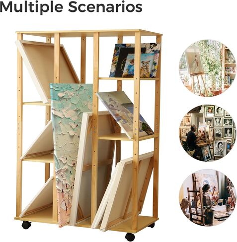 VISWIN Extra-Large Wood Print Rack, Art Display Rack with Rolling Casters, 7 Adjustable Heights, Perfect for Storage & Display for Canvas, Artwork, Prints, Panels, Posters, Art Shows & Galleries in Kuwait