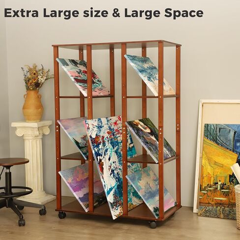 VISWIN Extra-Large Wood Print Rack, Art Display Rack with Rolling Casters, 7 Adjustable Heights, Perfect for Storage & Display for Canvas, Artwork, Prints, Panels, Posters, Art Shows & Galleries in Kuwait