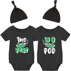 YSCULBUTOL Baby Twins Bodysuit Two Peas Ina Poo Newborn Toddler Outfits Cute Baby Clothes Unisex Romper With Hat in Saudi Arabia