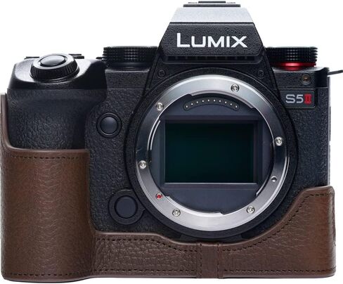 علبة كاميرا S5 II ، غلاف حقيبة حقيبة من الجلد المصنوع يدويًا من الجلد الحقيقي لـ Panasonic Lumix S5 Mark II S5II ، إصدار فتحة + حزام يدوي (القهوة) in Saudi Arabia