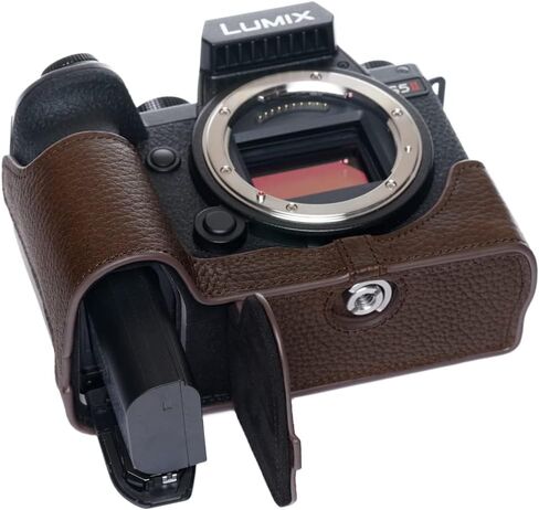 علبة كاميرا S5 II ، غلاف حقيبة حقيبة من الجلد المصنوع يدويًا من الجلد الحقيقي لـ Panasonic Lumix S5 Mark II S5II ، إصدار فتحة + حزام يدوي (القهوة) in Saudi Arabia