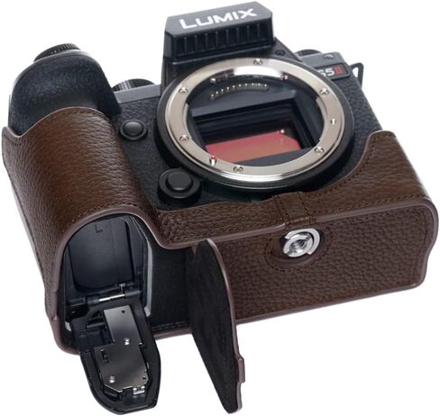 علبة كاميرا S5 II ، غلاف حقيبة حقيبة من الجلد المصنوع يدويًا من الجلد الحقيقي لـ Panasonic Lumix S5 Mark II S5II ، إصدار فتحة + حزام يدوي (القهوة) in Saudi Arabia