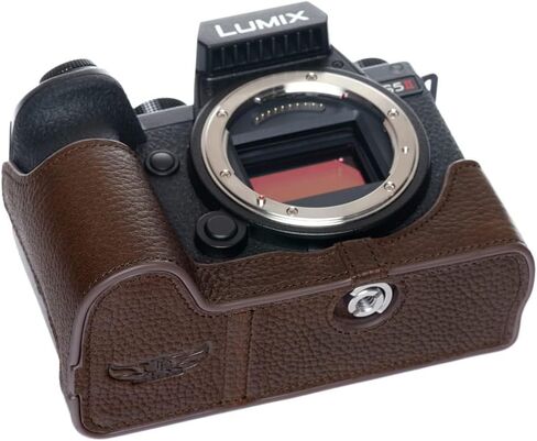 علبة كاميرا S5 II ، غلاف حقيبة حقيبة من الجلد المصنوع يدويًا من الجلد الحقيقي لـ Panasonic Lumix S5 Mark II S5II ، إصدار فتحة + حزام يدوي (القهوة) in Saudi Arabia