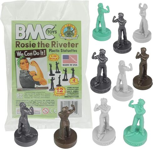 BMC Rosie The Riveter Plastic Figures - 12pc Red White Blue & Yellow - USA Made in Saudi Arabia