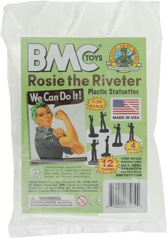 BMC Rosie The Riveter Plastic Figures - 12pc Red White Blue & Yellow - USA Made in Saudi Arabia