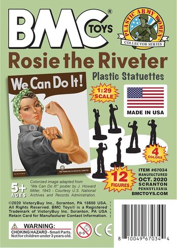 BMC Rosie The Riveter Plastic Figures - 12pc Red White Blue & Yellow - USA Made in Saudi Arabia