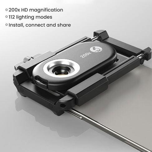Yunseity 200x عدسة مجهر الهاتف الذكي المحمول مع ضوء LED ، عدسة Micro Nanozoom ، على عدسة التكبير مع مرشح CPL لنظام التشغيل iOS لنظام Android in Kuwait