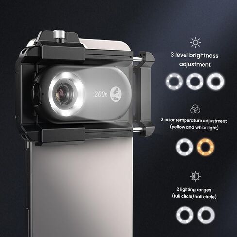 Yunseity 200x عدسة مجهر الهاتف الذكي المحمول مع ضوء LED ، عدسة Micro Nanozoom ، على عدسة التكبير مع مرشح CPL لنظام التشغيل iOS لنظام Android in Kuwait