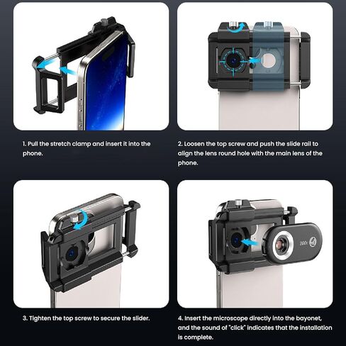Yunseity 200x عدسة مجهر الهاتف الذكي المحمول مع ضوء LED ، عدسة Micro Nanozoom ، على عدسة التكبير مع مرشح CPL لنظام التشغيل iOS لنظام Android in Kuwait