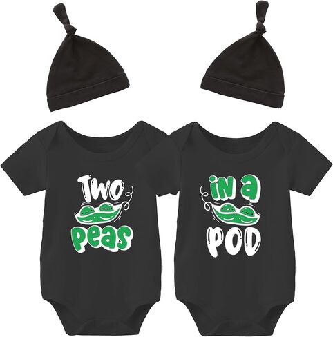 YSCULBUTOL Baby Twins Bodysuit Two Peas Ina Poo Newborn Toddler Outfits Cute Baby Clothes Unisex Romper With Hat in Saudi Arabia