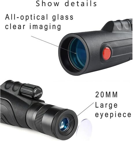 8-20x50 High-Power Zoom Monocular Telescope - Optical Glass, Hand Focus, FMC BAK4 Prism, Perfect for Hunting and Camping in Saudi Arabia