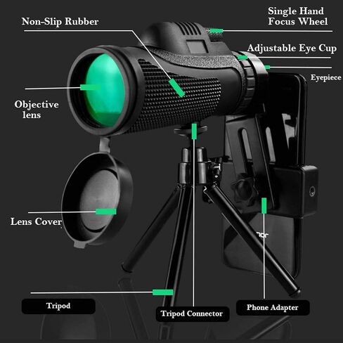 40x60 High Definition Monocular Telescope - BAK4 Prism, Waterproof, Fogproof, with Smartphone Holder and Tripod Compatibility for Wildlife and Bird Watching in Saudi Arabia