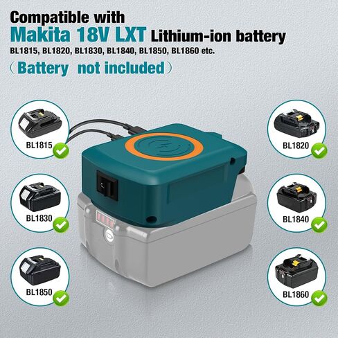 Fast Wireless Charger Adapter for Makita 18V Battery - with Type C & USB Output, Wireless Phone Charger (No Battery) in Kuwait