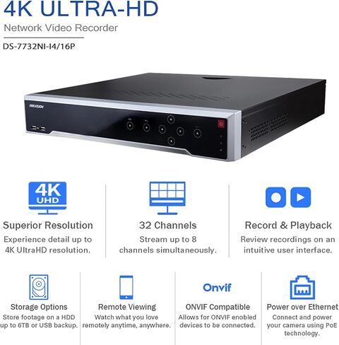 4K 32CH NVR DS-7732NXI-I4/16P/S 32 Recorder Poe Network Recorder ، قابس وتشغيل مضمن ، تسجيل دقة 12MP متكاملة (يمكن تحديث البرامج الثابتة) (HDD غير متضمن) in Kuwait