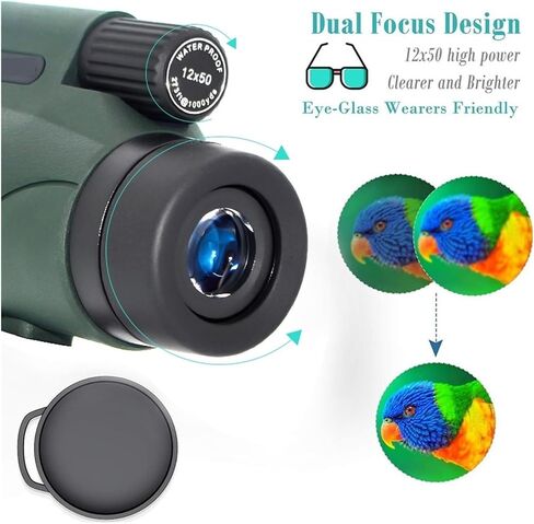 HD Telescope 12x50 Ed أحاديات مع Bak4 Prism ، IPX7 مقاومة للماء ، مملوءة بالنيتروجين ، قوية للسفر ، الصيد ، المشي لمسافات طويلة ، التخييم ، والصور الحادة in Saudi Arabia