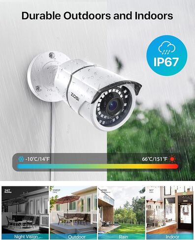 Zosi 2Pack 2MP 1080p Camera Camera Outdoor (Hybrid 4-in-1 HD-CVI/TVI/AHD/960H ANALOG CVBs) ، 36pcs LEDS ، 120 قدمًا في الرؤية الليلية in Kuwait