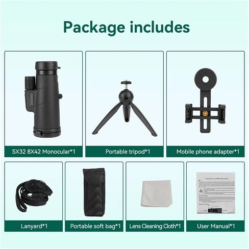 تلسكوب أحادي 8x42/10x42 مع ارتفاع التكبير - PAK4 PRISM و FMC - يشمل ترايبود لعشاق في الهواء الطلق - جودة صورة واضحة in Saudi Arabia