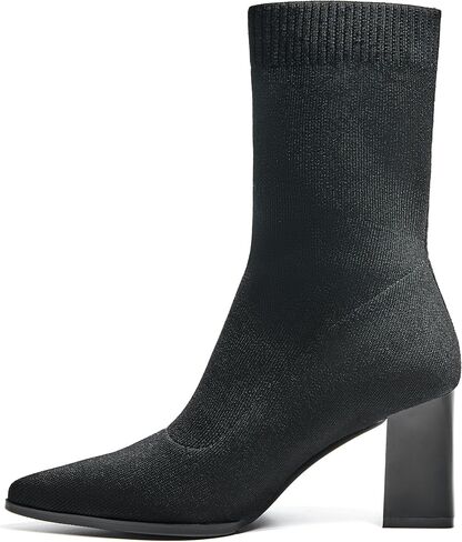 ErikenUrben Women Pointed Toe Stretch Sock Booties Block Heel Knit Boots in Kuwait