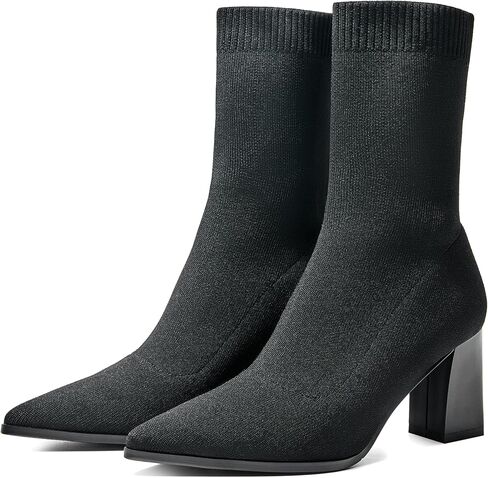ErikenUrben Women Pointed Toe Stretch Sock Booties Block Heel Knit Boots in Kuwait