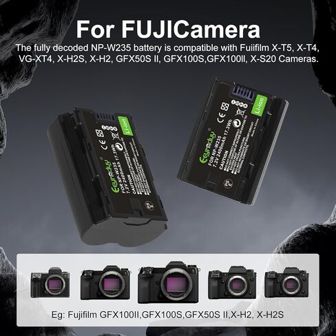 NP-W235 Battery 2Pack and Charger 4080mAh Set for Fujifilm X-T5, X-T4, Double Slot NP-W235 Battery Charger for Fujifilm X-T5, X-T4, VG-XT4, X-S20, GFX50S II, GFX100S, X-H2, X-H2S (NP-W235) in Kuwait