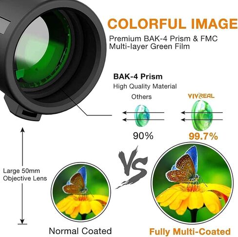 40 × 60 تلسكوب أحادي HD HD HD HD مع حامل الهواتف الذكية وترايبود - تكبير ، مقاوم للماء ، نطاق إضاءة منخفضة للطيور والتخييم in Saudi Arabia