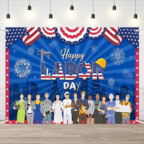 Happy Labor Day Backdrop Labor Day Party Banner Red Remember and Honor Laborer Banner Party Decorations for Indoor Outdoor Photo Props 70.8x43.3 inch in Saudi Arabia
