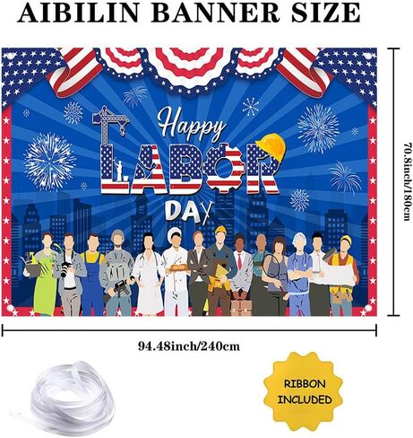 Happy Labor Day Backdrop Labor Day Party Banner Red Remember and Honor Laborer Banner Party Decorations for Indoor Outdoor Photo Props 70.8x43.3 inch in Saudi Arabia